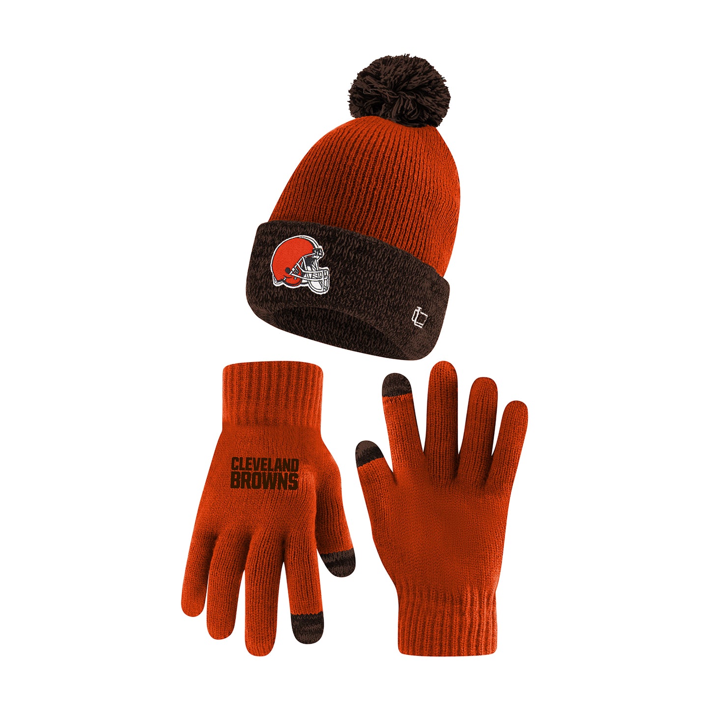 Ultra Game NFL Official Youth Super Soft Two Tone Winter Beanie Knit Hat with Extra Warm Touch Screen Gloves, Cleveland Browns, Team Color, One Size|Cleveland Browns