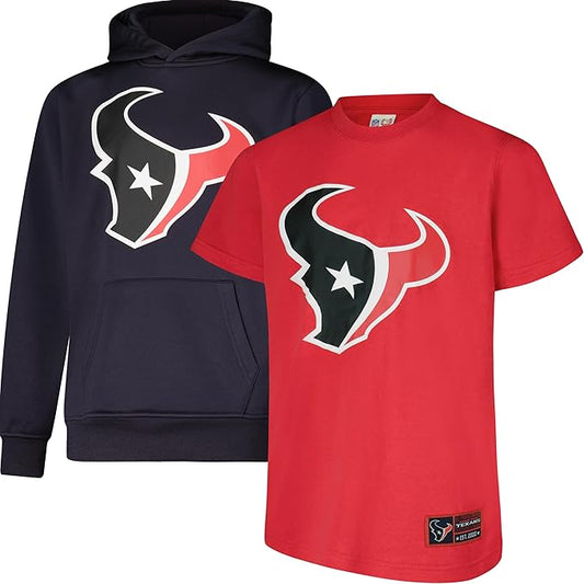 Ultra Game NFL Official Youth Super Soft T-Shirt & Hoodie Sweatshirt Set, Houston Texans|Houston Texans