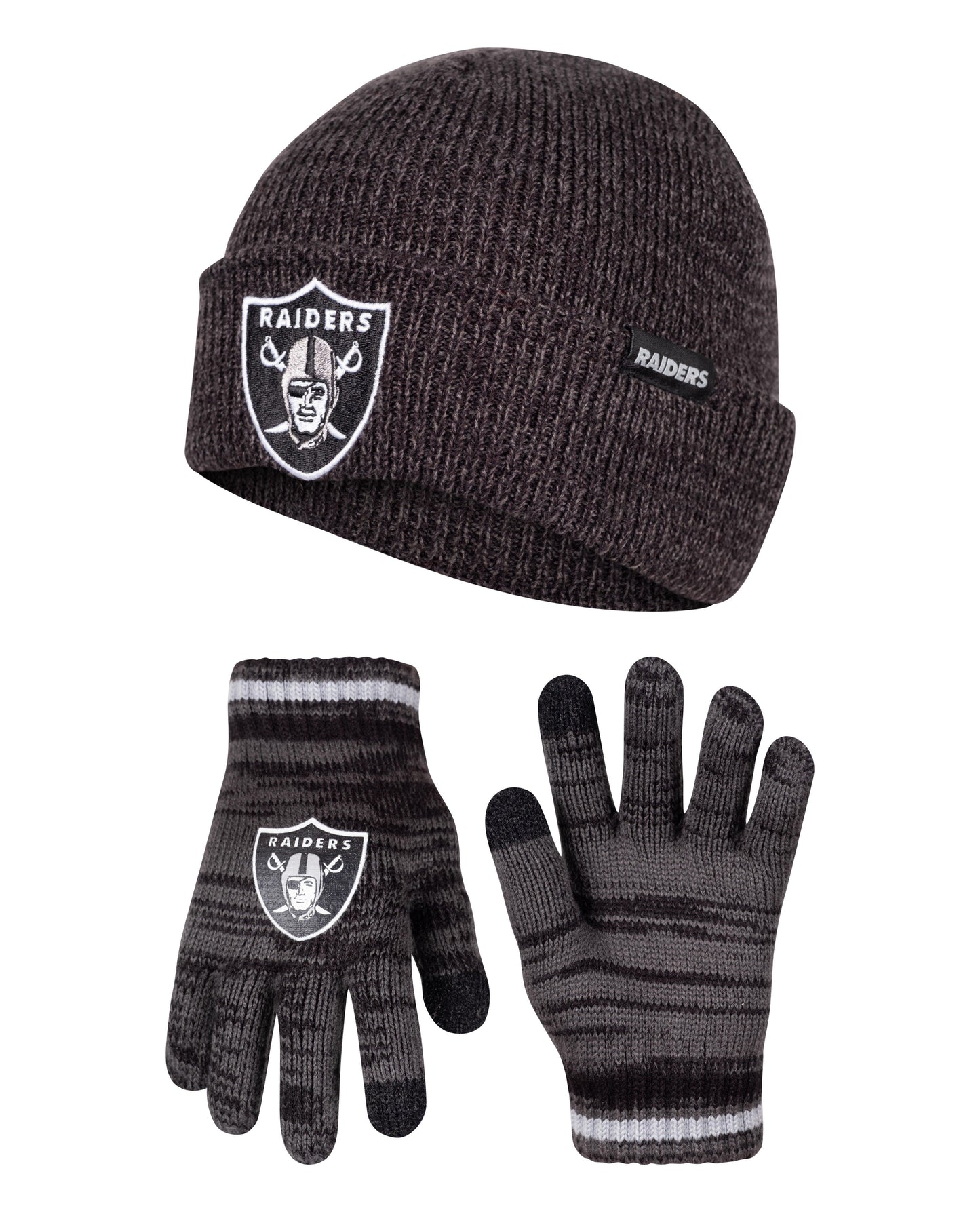 Ultra Game NFL Official Youth Super Soft Marled Winter Beanie Knit Hat with Extra Warm Touch Screen Gloves, Las Vegas Raiders, Team Color, 1SIZE|Las Vegas Raiders