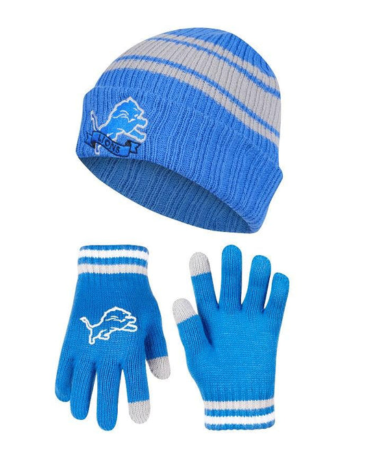 Ultra Game NFL Detroit Lions Official Adults Super Soft Winter Beanie Knit Hat with Extra Warm Touch Screen Gloves, 1SIZE|Detroit Lions