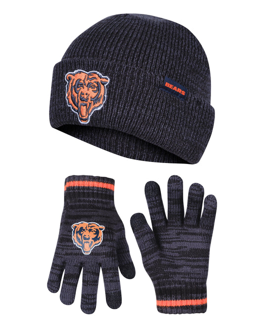 Ultra Game NFL Official Youth Super Soft Marled Winter Beanie Knit Hat with Extra Warm Touch Screen Gloves, Chicago Bears, Team Color, 1SIZE|Chicago Bears