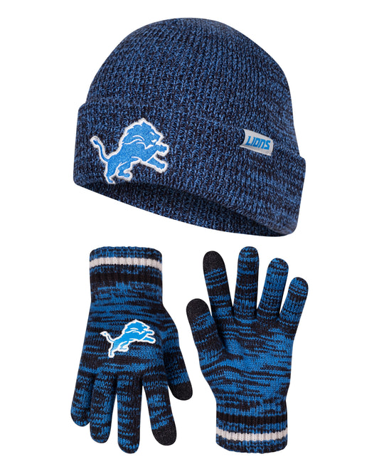 Ultra Game NFL Official Youth Super Soft Marled Winter Beanie Knit Hat with Extra Warm Touch Screen Gloves, Detroit Lions, Team Color, 1SIZE|Detroit Lions