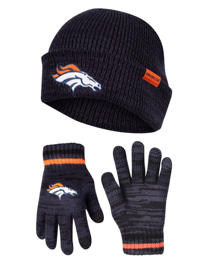 Ultra Game NFL Official Youth Super Soft Marled Winter Beanie Knit Hat with Extra Warm Touch Screen Gloves, Denver Broncos, Team Color, 1SIZE|Denver Broncos