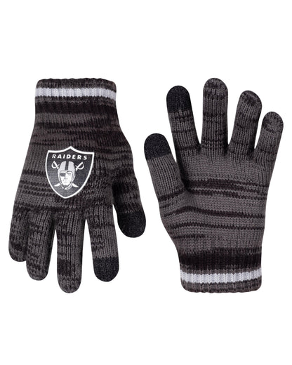 Ultra Game NFL Official Youth Super Soft Marled Winter Beanie Knit Hat with Extra Warm Touch Screen Gloves, Las Vegas Raiders, Team Color, 1SIZE|Las Vegas Raiders