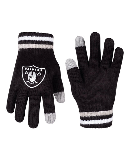 Ultra Game Youth NFL Official Super Soft Team Stripe Winter Beanie Knit Hat with Extra Warm Touch Screen Gloves|Las Vegas Raiders