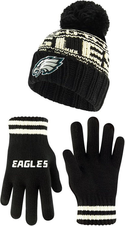 NFL Official Adults Super Soft Cable Knit Winter Beanie Knit Hat with Extra Warm Touch Screen Gloves|Philadelphia Eagles