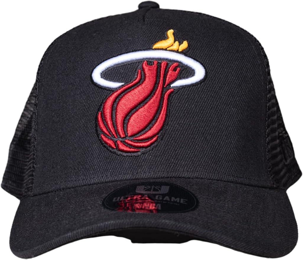 Ultra Game NBA Official Youth 8-20 Snap Back All Around The World Trucker Baseball Cap Hat, Miami Heat, Black, 1SIZE|Miami Heat