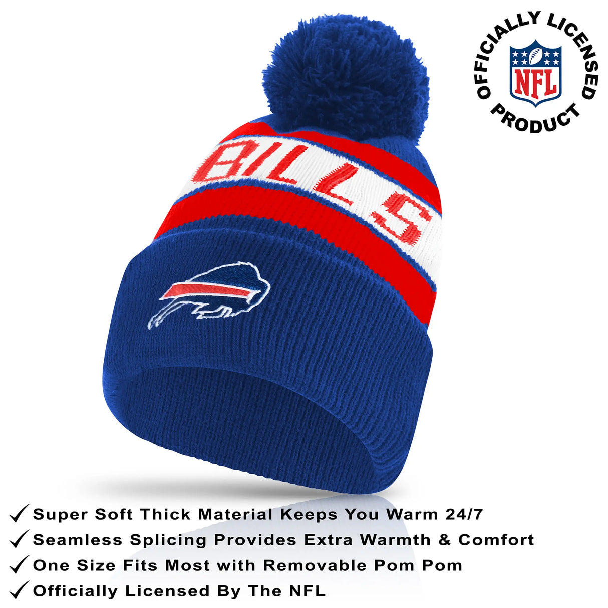 Ultra Game Adults NFL Official Super Soft Winter Beanie Knit Hat With Warm Touch Screen Gloves | Buffalo Bills