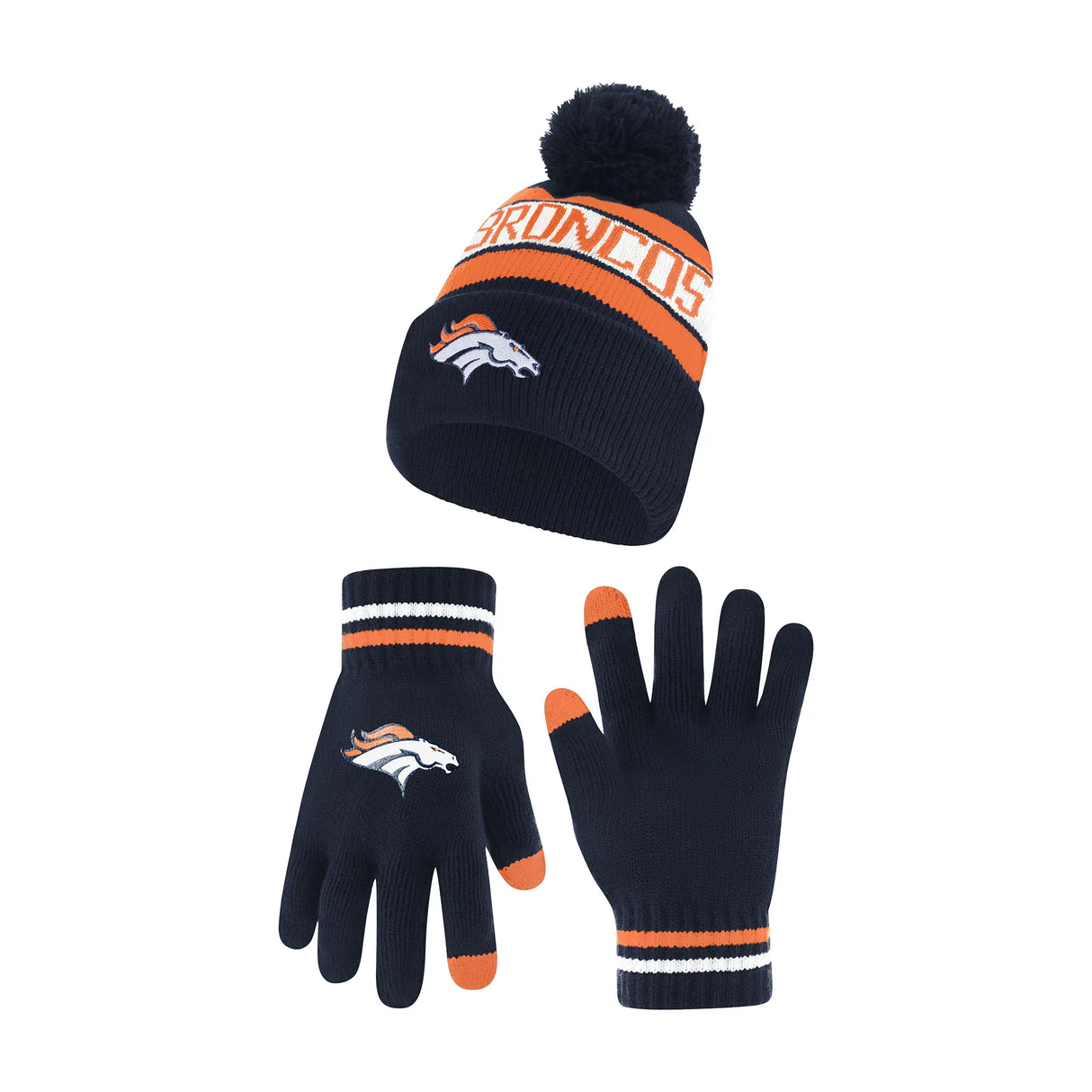 Ultra Game Adults NFL Official Super Soft Winter Beanie Knit Hat With Warm Touch Screen Gloves | Denver Broncos