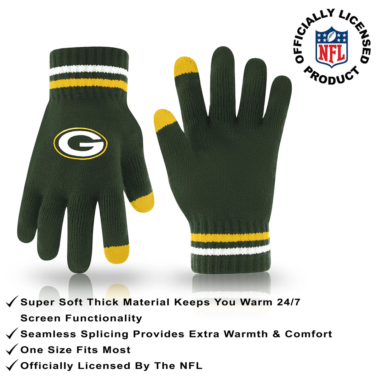 Ultra Game Adults NFL Official Super Soft Winter Beanie Knit Hat With Warm Touch Screen Gloves | Green Bay Packers