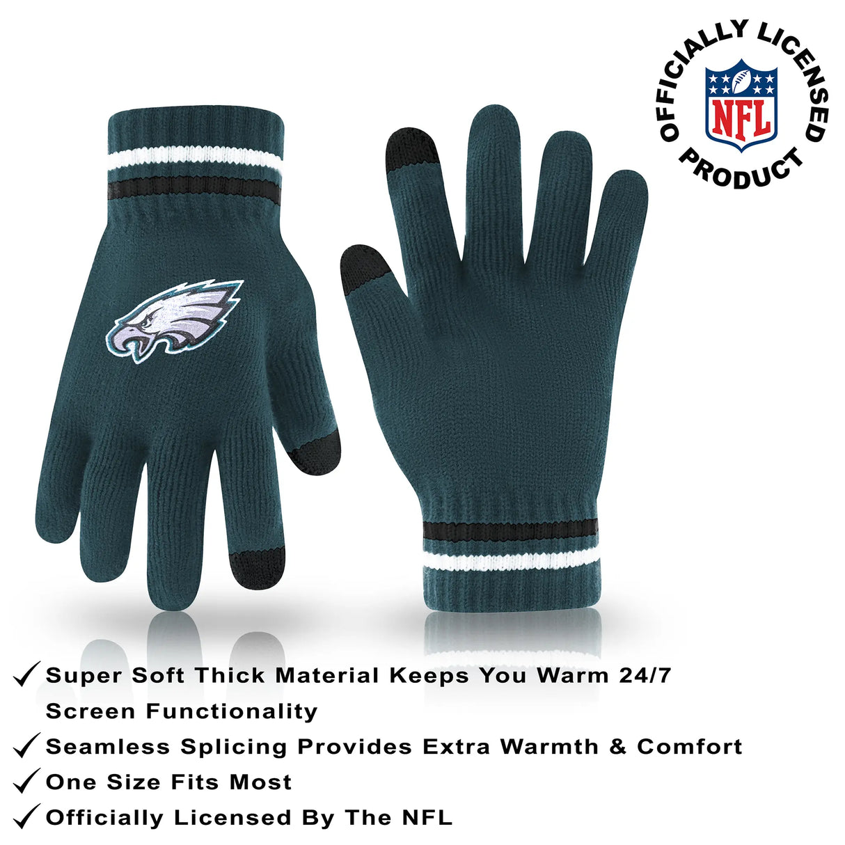 Ultra Game Adults NFL Official Super Soft Winter Beanie Knit Hat With Warm Touch Screen Gloves | Philadelphia Eagles