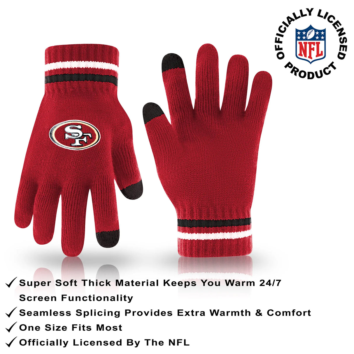 Ultra Game Adults NFL Official Super Soft Winter Beanie Knit Hat With Warm Touch Screen Gloves | San Francisco 49ers