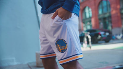 Ultra Game NBA Official Men’s Showtime Active Basketball Training Shorts - Unisex, Golden State Warriors, White|Golden State Warriors