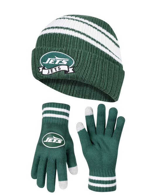 Ultra Game NFL New York Jets Official Adults Super Soft Winter Beanie Knit Hat with Extra Warm Touch Screen Gloves, 1SIZE|New York Jets