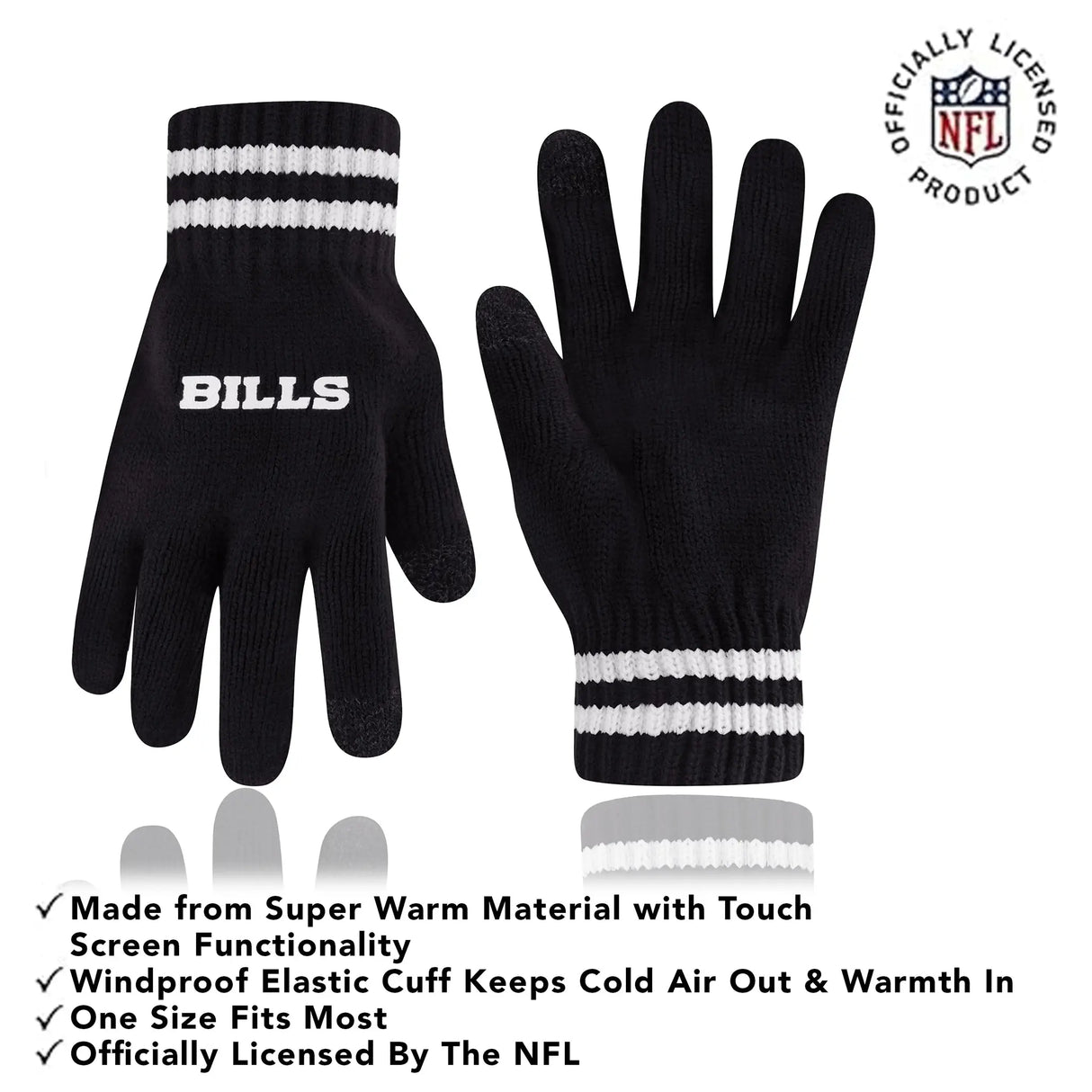 Ultra Game Adults NFL Official Super Soft Cable Knit Winter Beanie Knit Hat with Warm Touch Screen Gloves | Buffalo Bills