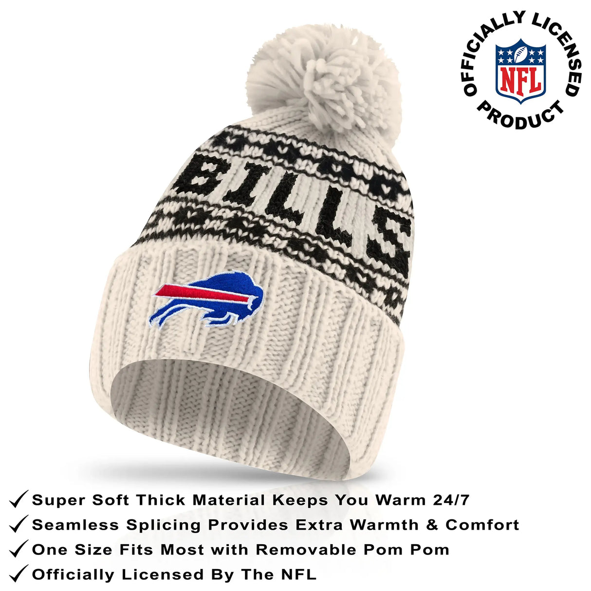 Ultra Game Adults NFL Official Super Soft Cable Knit Winter Beanie Knit Hat with Warm Touch Screen Gloves | Buffalo Bills