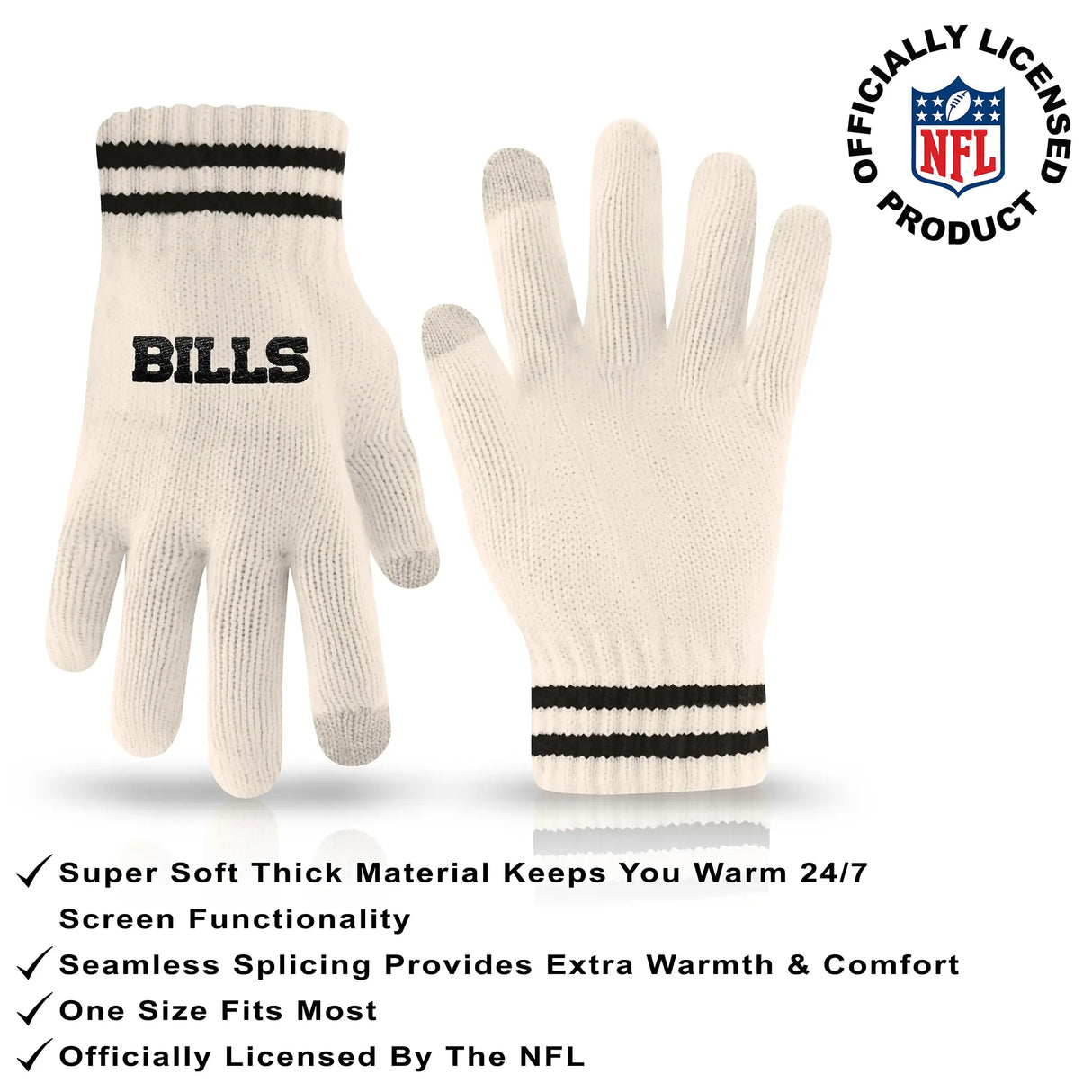 Ultra Game Adults NFL Official Super Soft Cable Knit Winter Beanie Knit Hat with Warm Touch Screen Gloves