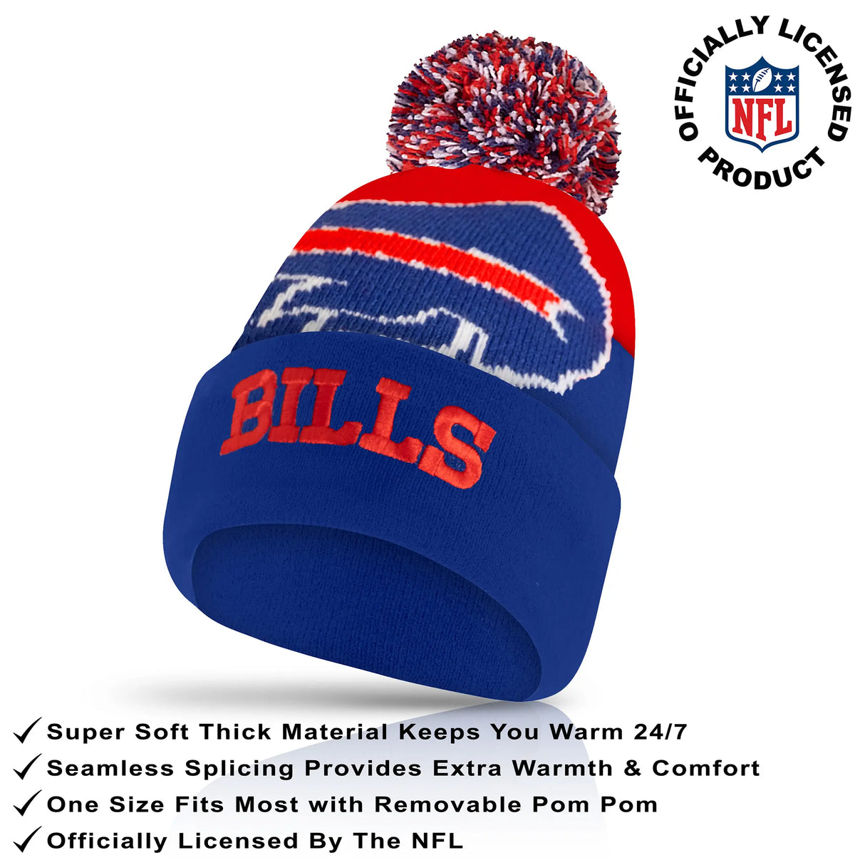Ultra Game Adults NFL Official Super Soft Winter Beanie Knit Hat With Warm Touch Screen Gloves | Buffalo Bills