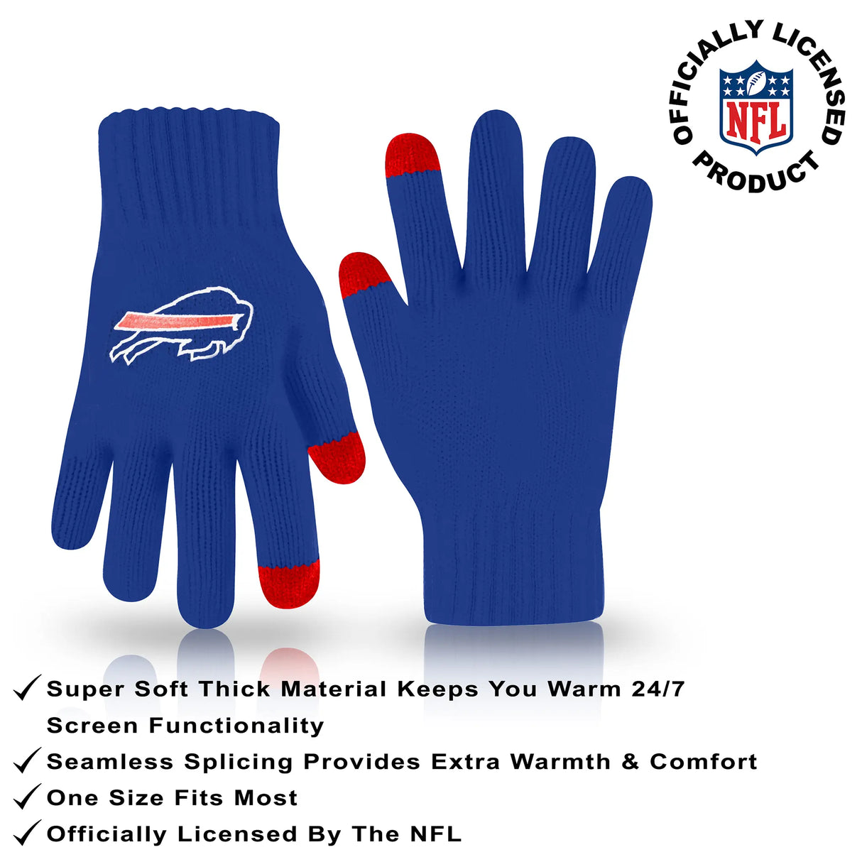 Ultra Game Adults NFL Official Super Soft Winter Beanie Knit Hat With Warm Touch Screen Gloves | Buffalo Bills