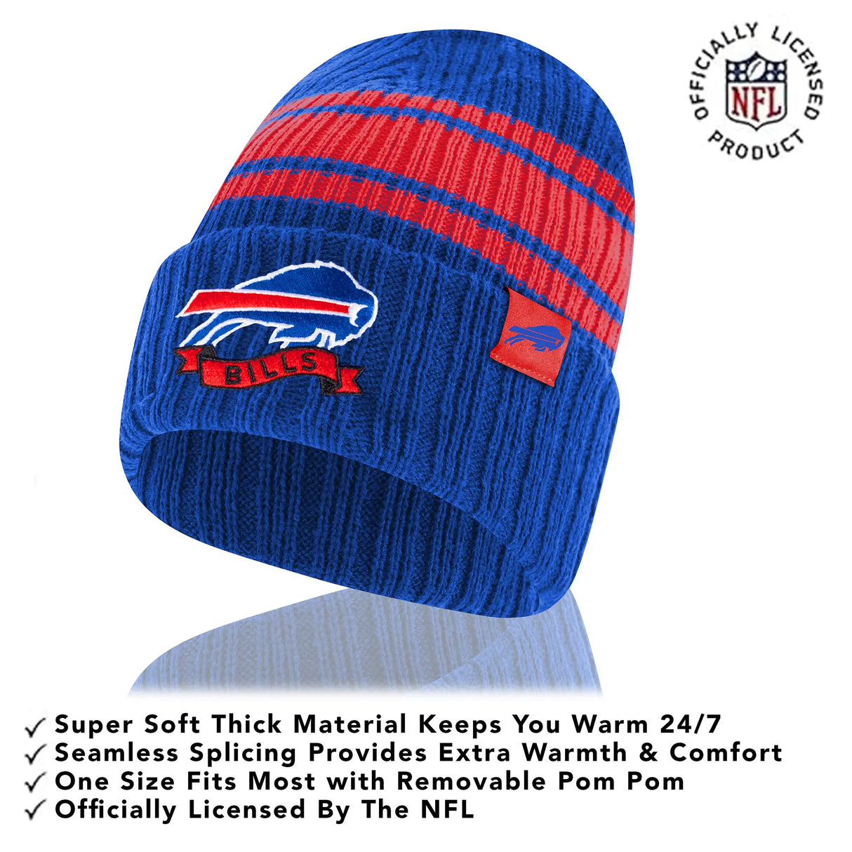 Ultra Game Adults NFL Official Super Soft Team Stripe Winter Beanie Knit Hat with Extra Warm Touch Screen Gloves