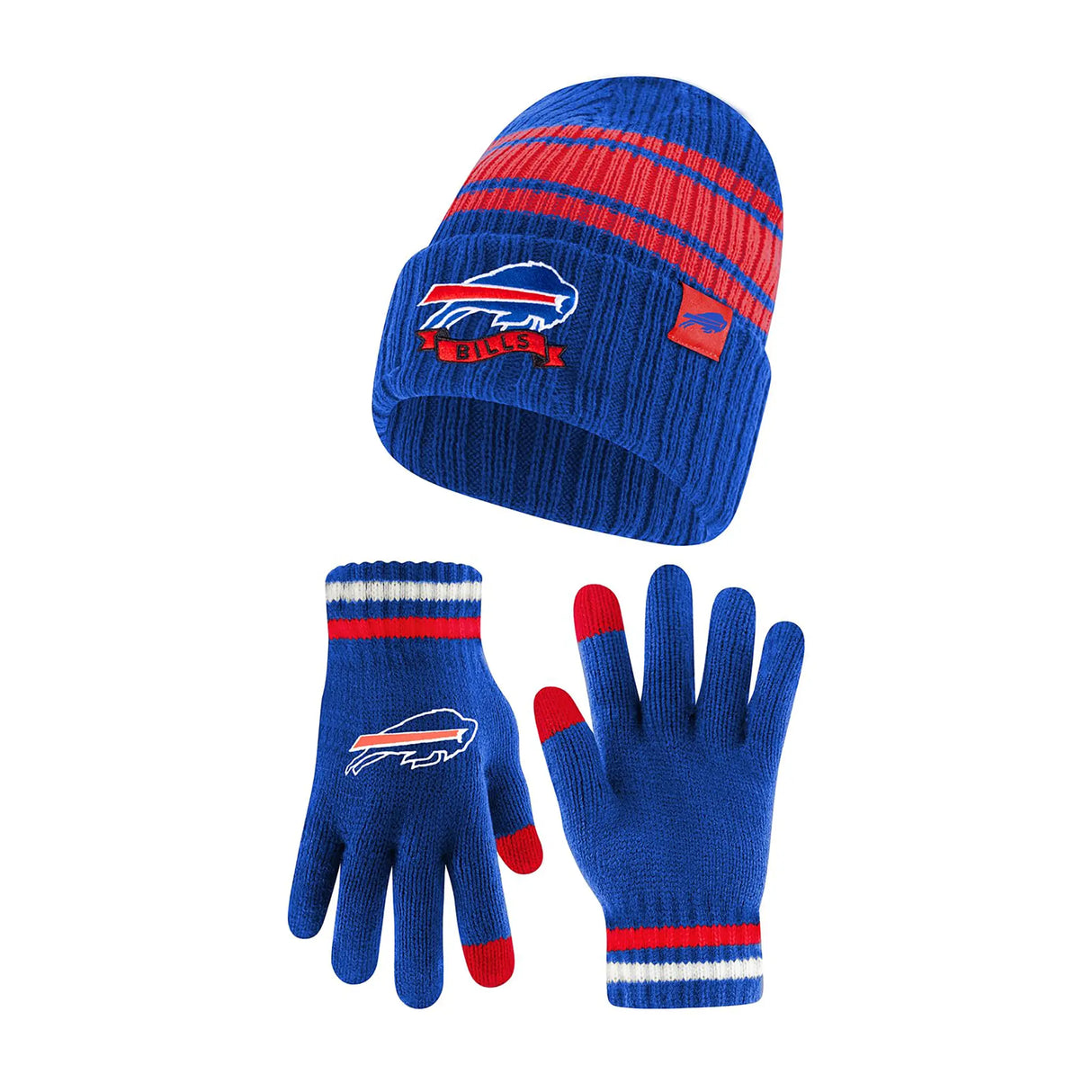Ultra Game Adults NFL Official Super Soft Team Stripe Winter Beanie Knit Hat with Extra Warm Touch Screen Gloves