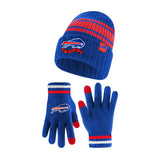 Ultra Game Adults NFL Official Super Soft Team Stripe Winter Beanie Knit Hat with Extra Warm Touch Screen Gloves