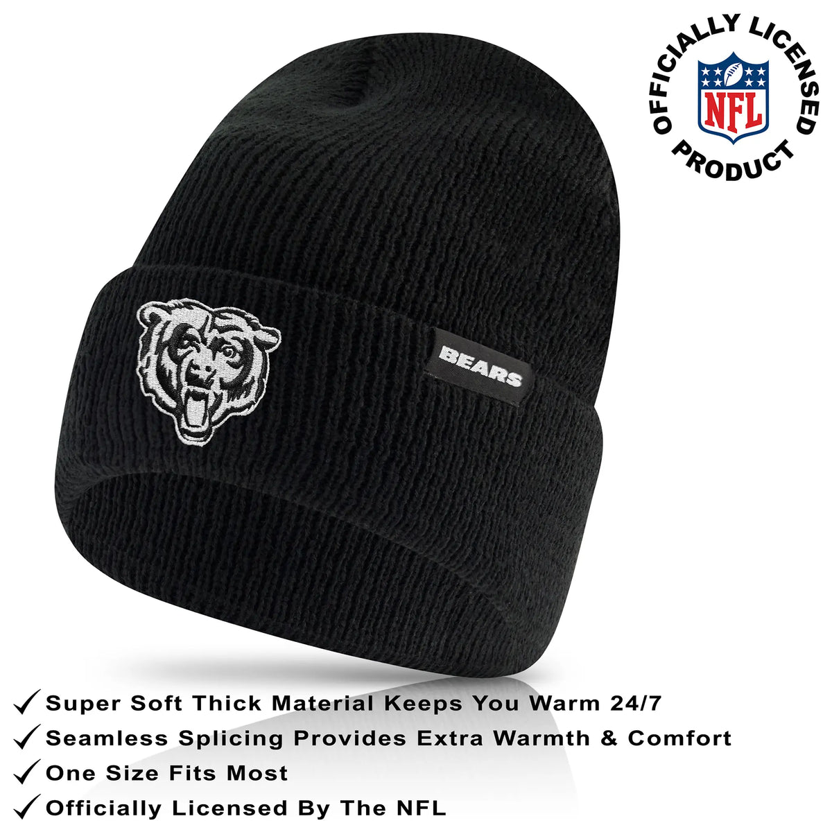Ultra Game Adults NFL Official Super Soft Marled Winter Beanie Knit Hat With Warm Touch Screen Gloves | Chicago Bears