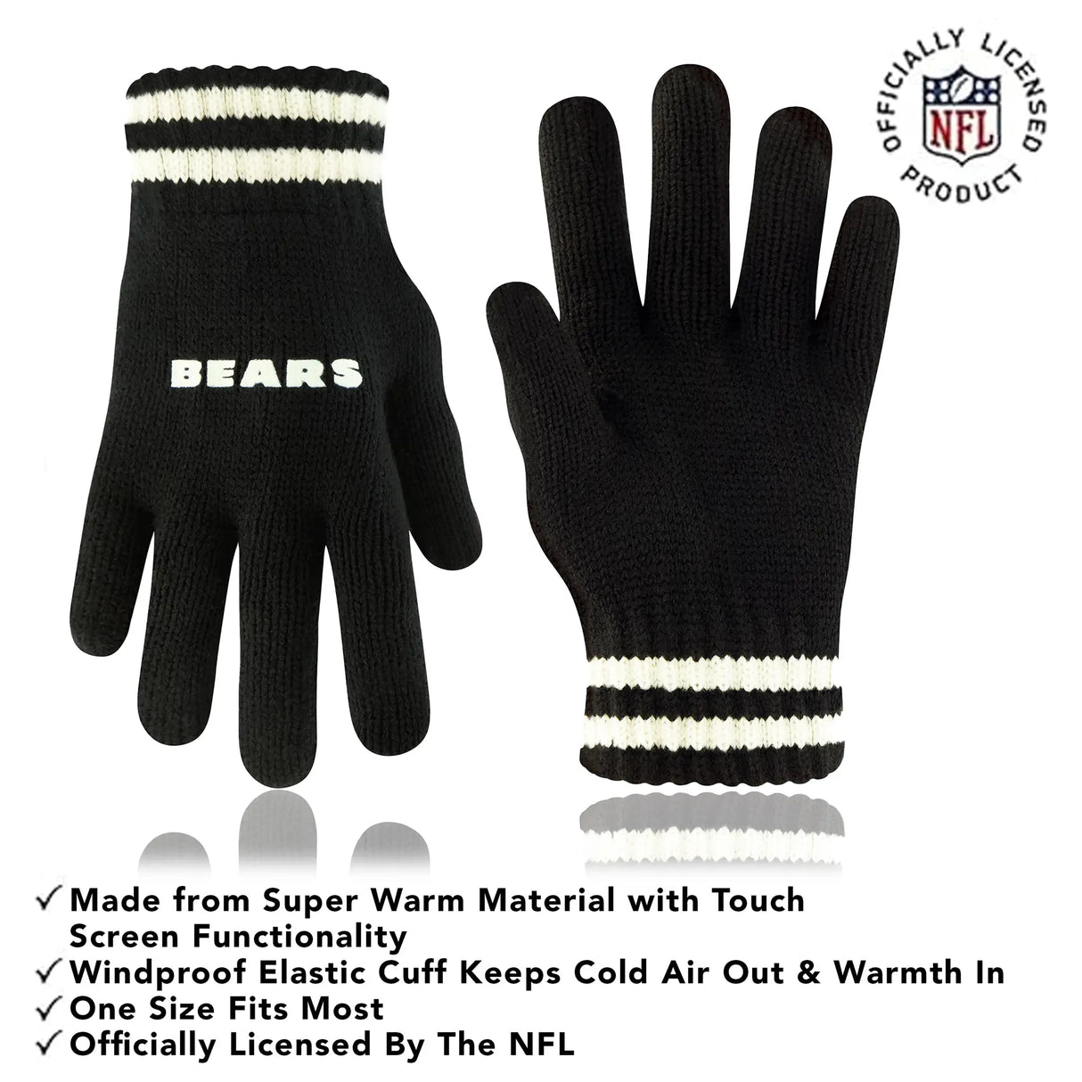 Ultra Game Adults NFL Official Super Soft Cable Knit Winter Beanie Knit Hat with Warm Touch Screen Gloves