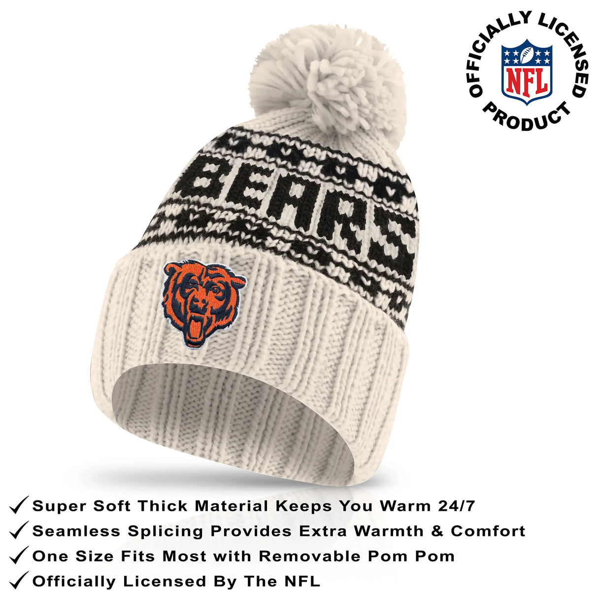 Ultra Game Adults NFL Official Super Soft Cable Knit Winter Beanie Knit Hat with Warm Touch Screen Gloves | Chicago Bears