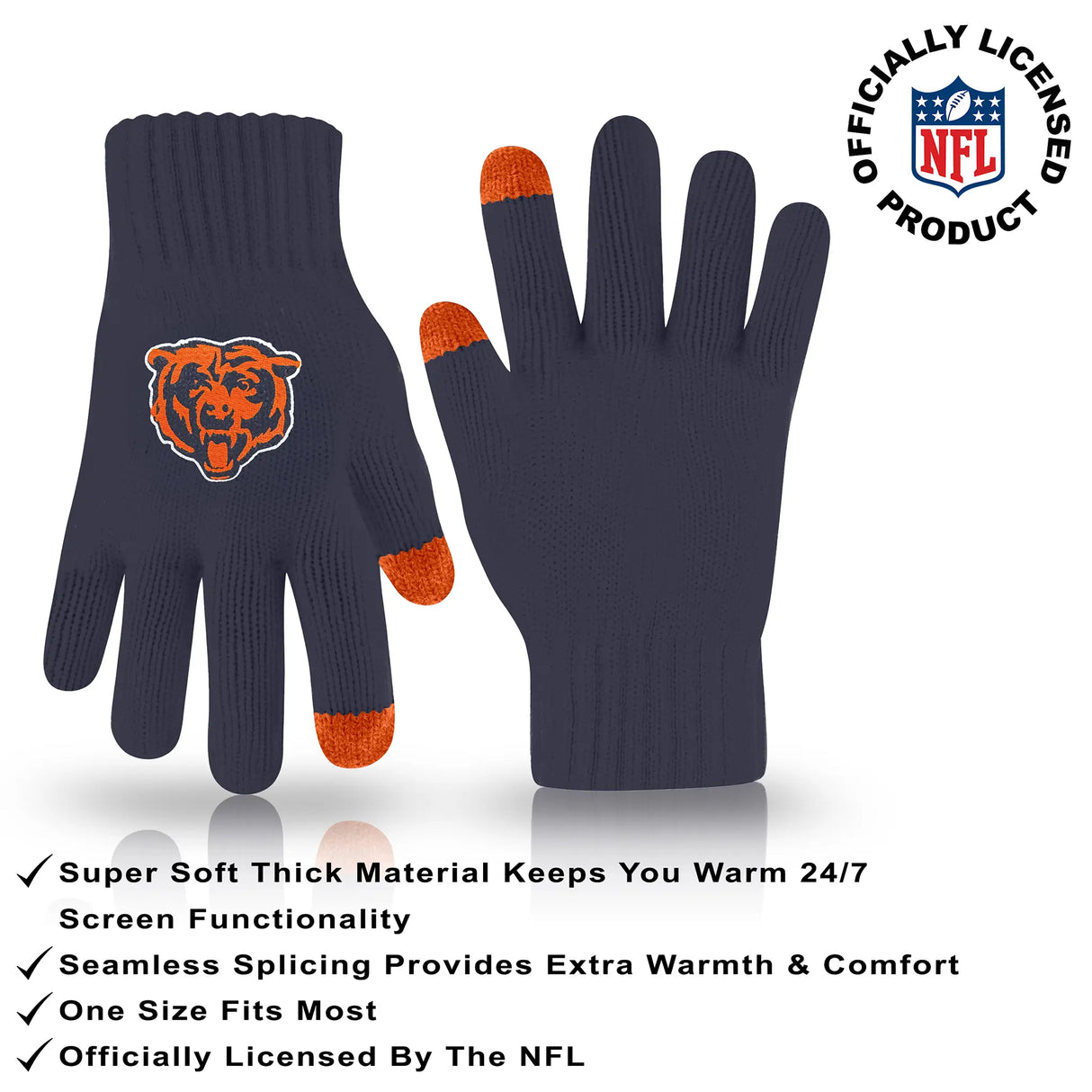 Ultra Game Adults NFL Official Super Soft Winter Beanie Knit Hat With Warm Touch Screen Gloves | Chicago Bears