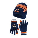 Ultra Game Adults NFL Official Super Soft Team Stripe Winter Beanie Knit Hat with Extra Warm Touch Screen Gloves