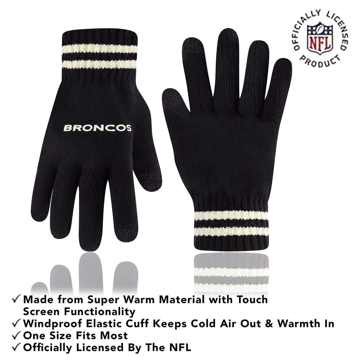 Ultra Game Adults NFL Official Super Soft Cable Knit Winter Beanie Knit Hat with Warm Touch Screen Gloves