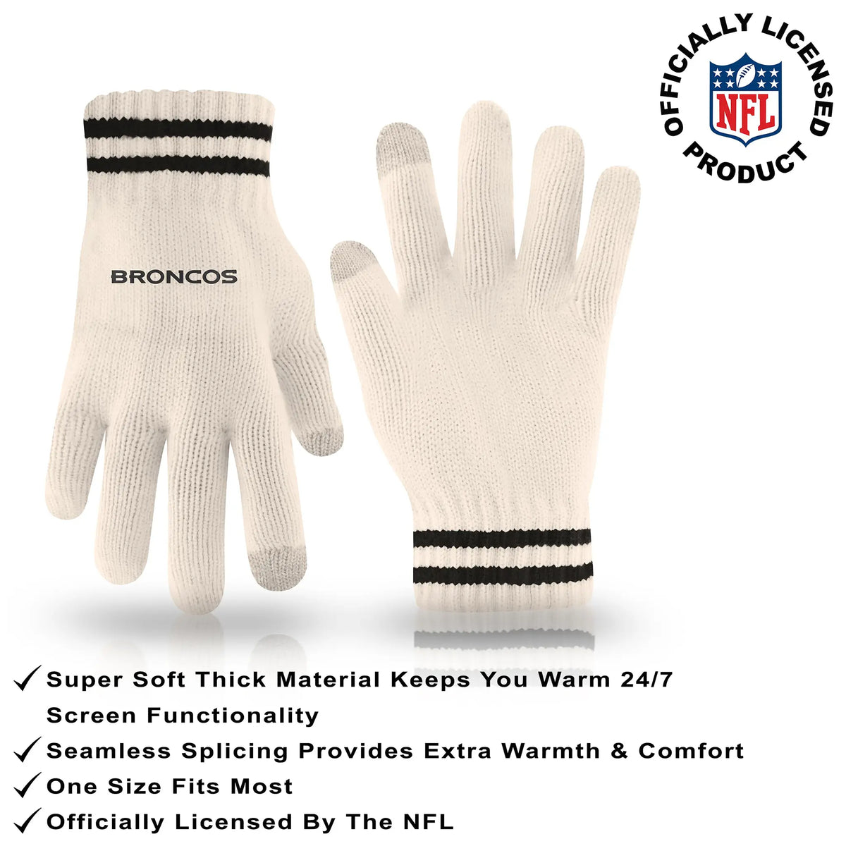 Ultra Game Adults NFL Official Super Soft Cable Knit Winter Beanie Knit Hat with Warm Touch Screen Gloves | Denver Broncos