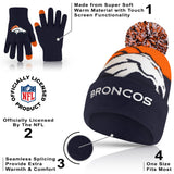 Ultra Game Adults NFL Official Super Soft Winter Beanie Knit Hat With Warm Touch Screen Gloves | Denver Broncos