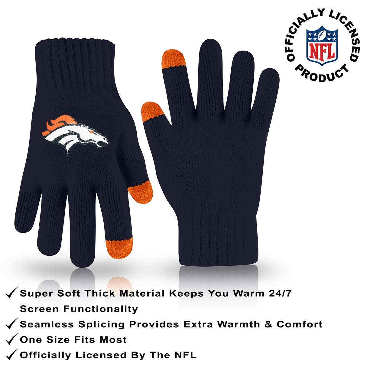 Ultra Game Adults NFL Official Super Soft Winter Beanie Knit Hat With Warm Touch Screen Gloves | Denver Broncos