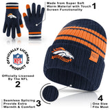 Ultra Game Adults NFL Official Super Soft Team Stripe Winter Beanie Knit Hat with Extra Warm Touch Screen Gloves | Denver Broncos