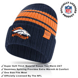 Ultra Game Adults NFL Official Super Soft Team Stripe Winter Beanie Knit Hat with Extra Warm Touch Screen Gloves | Denver Broncos