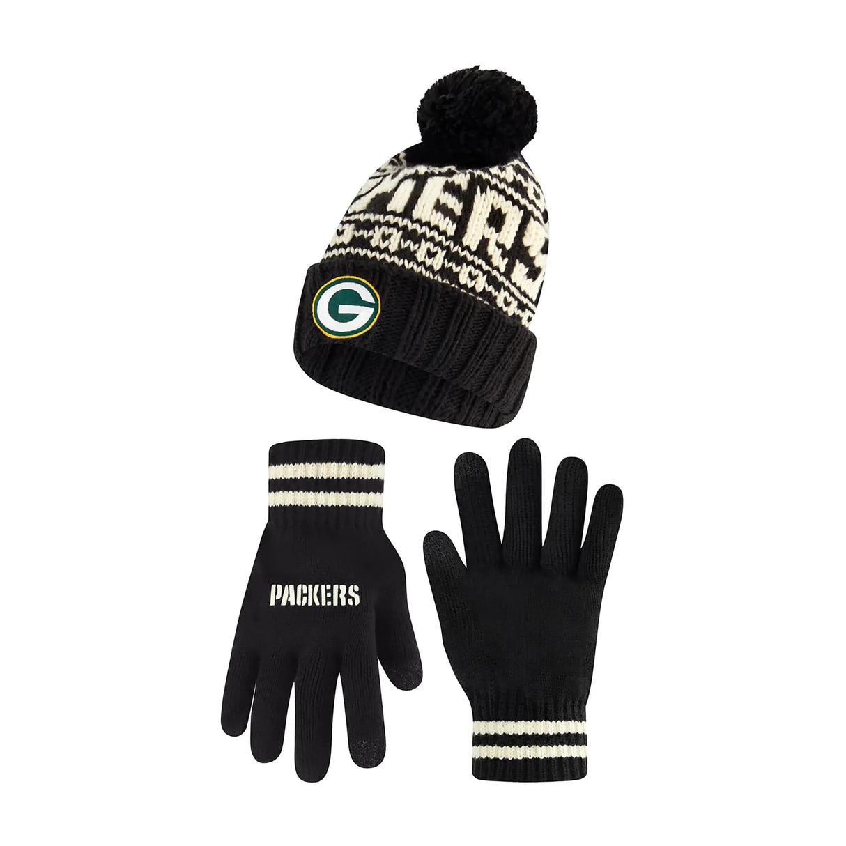Ultra Game Adults NFL Official Super Soft Cable Knit Winter Beanie Knit Hat with Warm Touch Screen Gloves