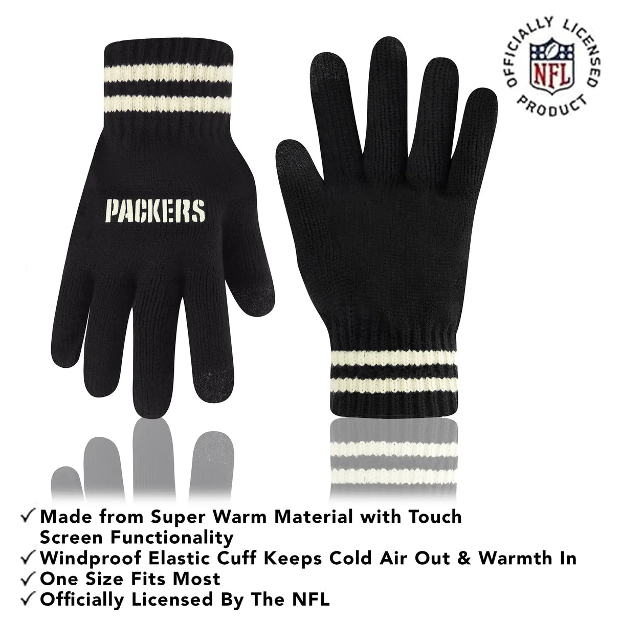 Ultra Game Adults NFL Official Super Soft Cable Knit Winter Beanie Knit Hat with Warm Touch Screen Gloves