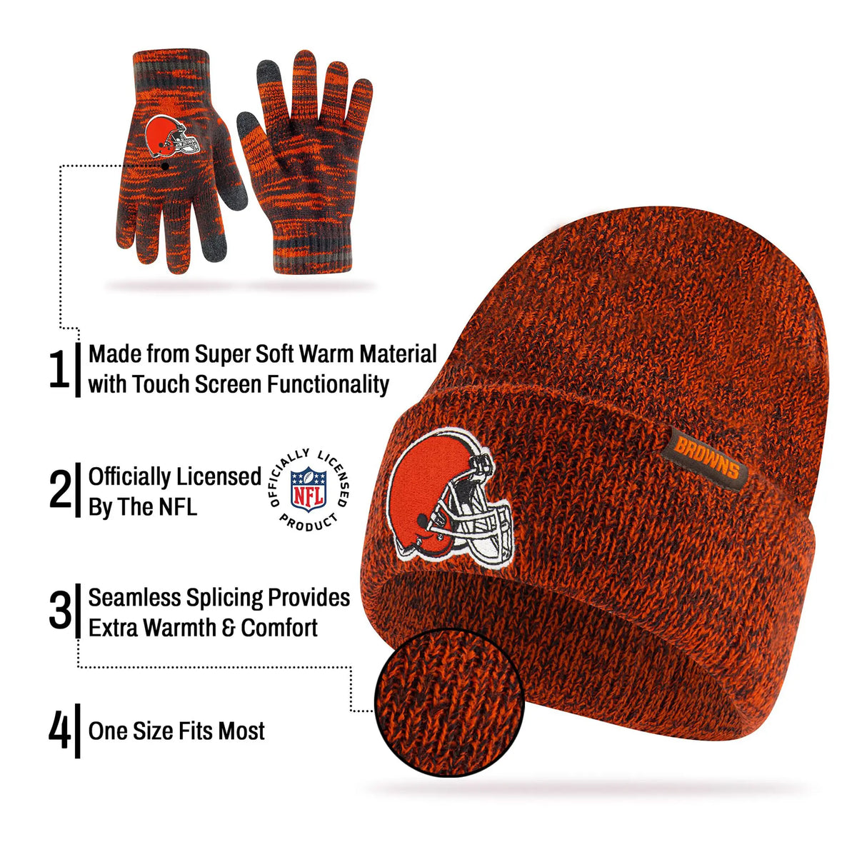 Ultra Game Adults NFL Official Super Soft Marl Knit Winter Beanie Knit Hat with Extra Warm Touch Screen Gloves