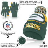 Ultra Game Adults NFL Official Super Soft Winter Beanie Knit Hat With Warm Touch Screen Gloves | Green Bay Packers