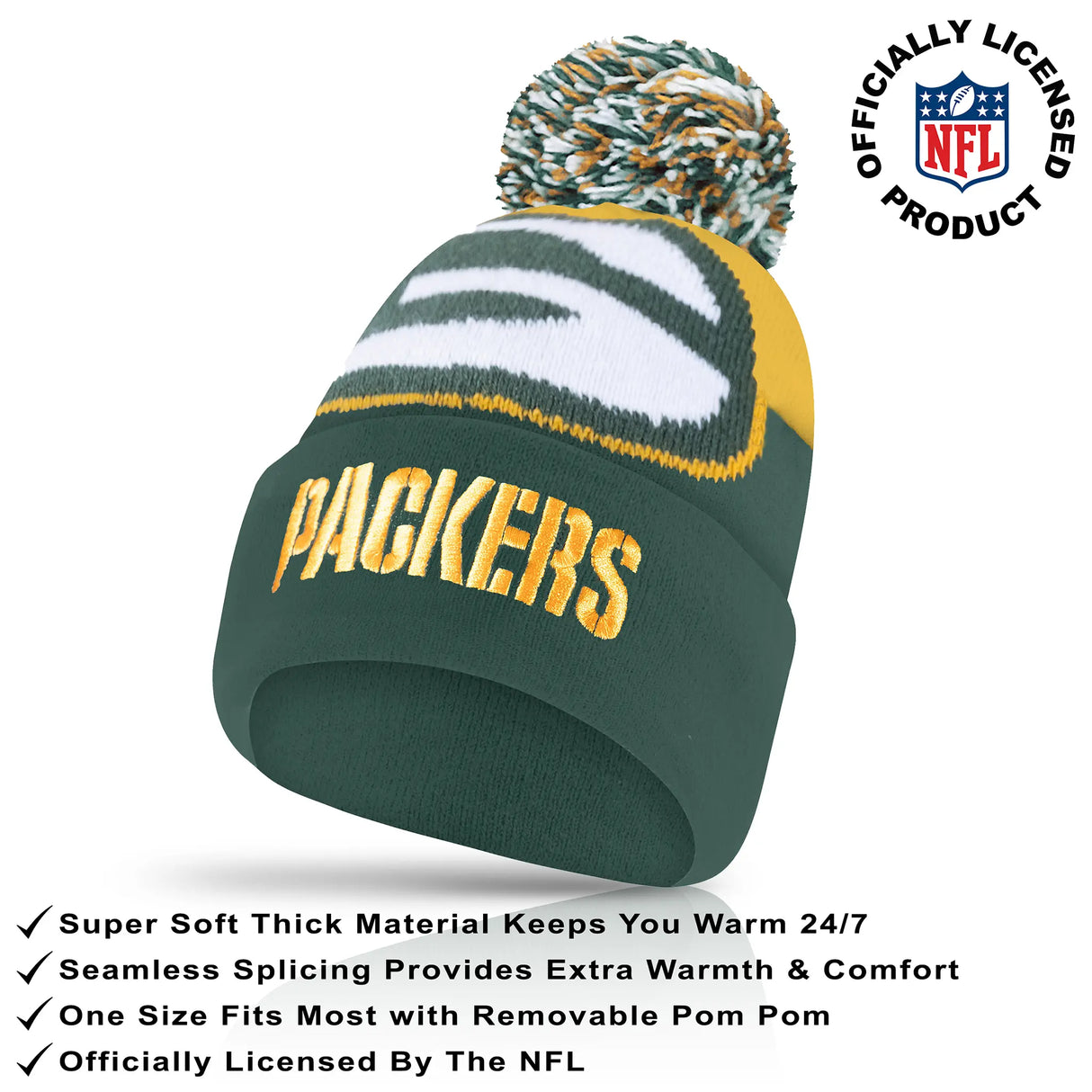 Ultra Game Adults NFL Official Super Soft Winter Beanie Knit Hat With Warm Touch Screen Gloves | Green Bay Packers