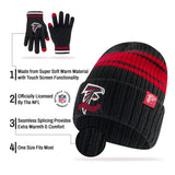 Ultra Game Adults NFL Official Super Soft Team Stripe Winter Beanie Knit Hat with Extra Warm Touch Screen Gloves
