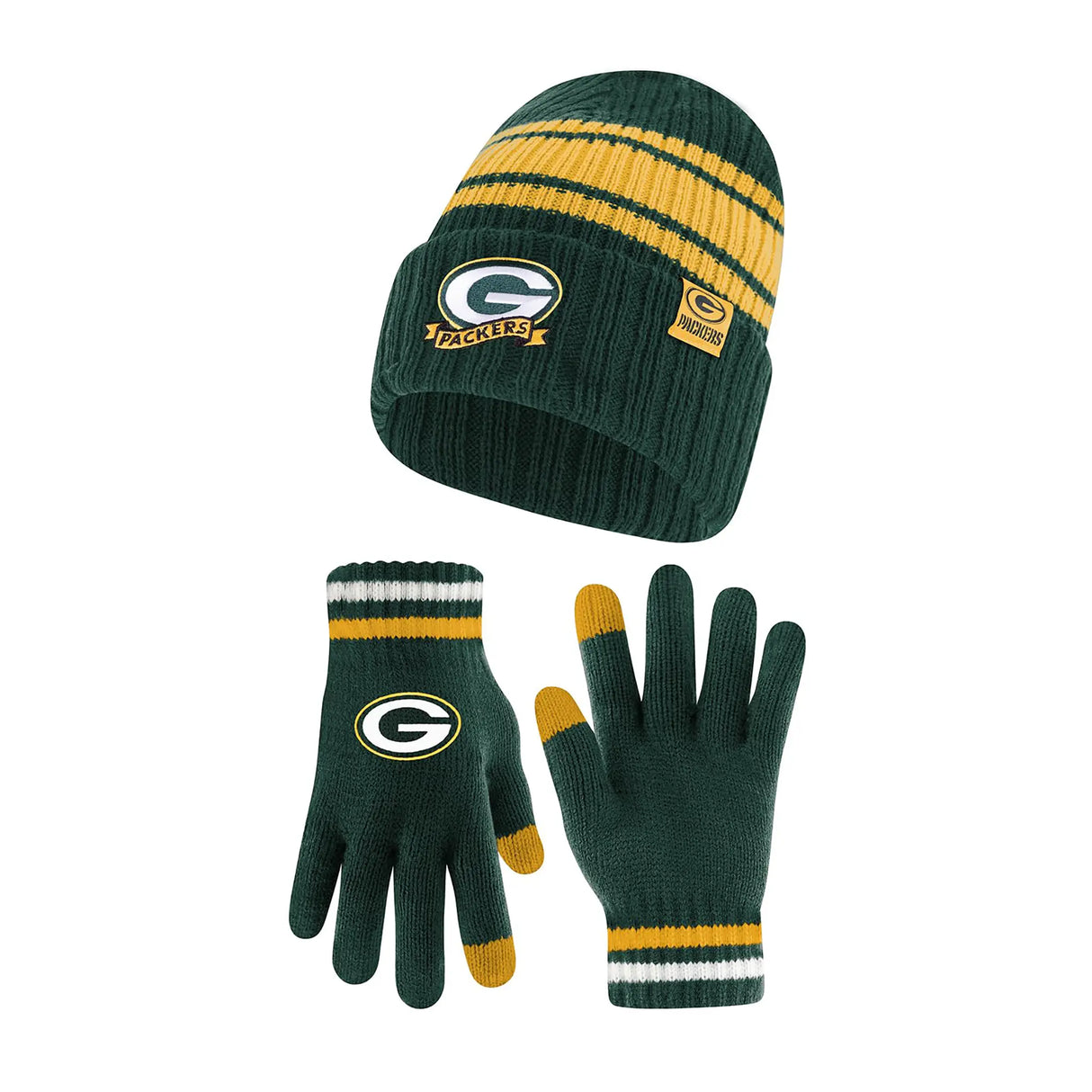 Ultra Game Adults NFL Official Super Soft Team Stripe Winter Beanie Knit Hat with Extra Warm Touch Screen Gloves