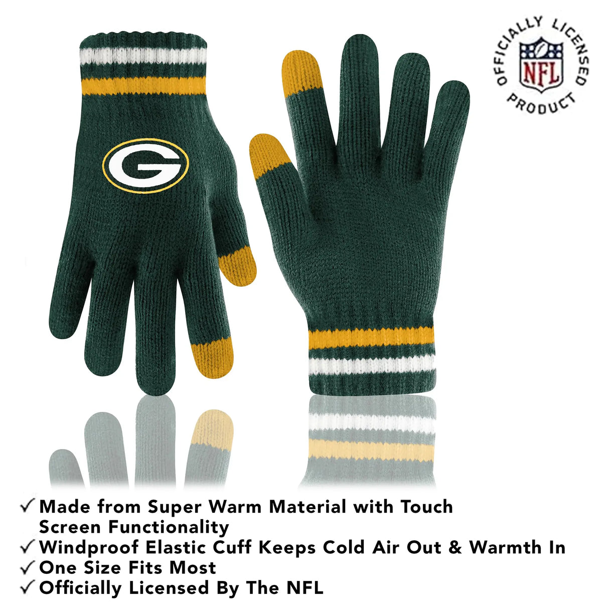 Ultra Game Adults NFL Official Super Soft Team Stripe Winter Beanie Knit Hat with Extra Warm Touch Screen Gloves
