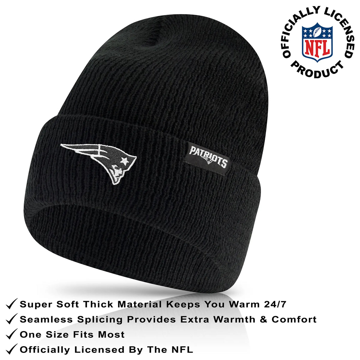 Ultra Game Adults NFL Official Super Soft Marled Winter Beanie Knit Hat With Warm Touch Screen Gloves | New England Patriots
