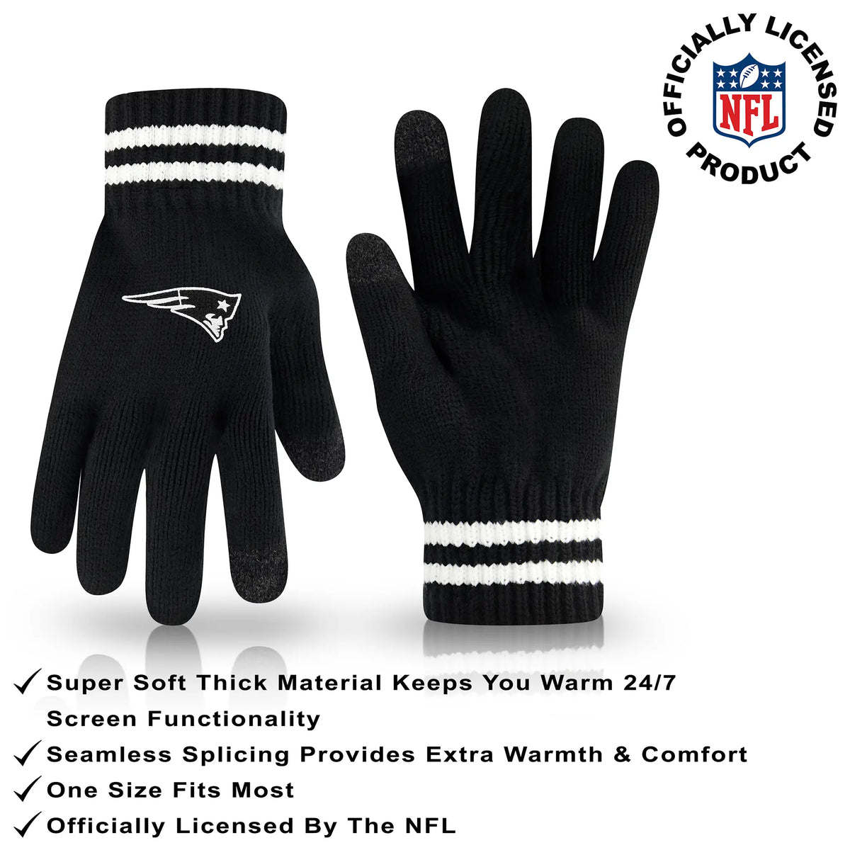 Ultra Game Adults NFL Official Super Soft Marled Winter Beanie Knit Hat With Warm Touch Screen Gloves | New England Patriots