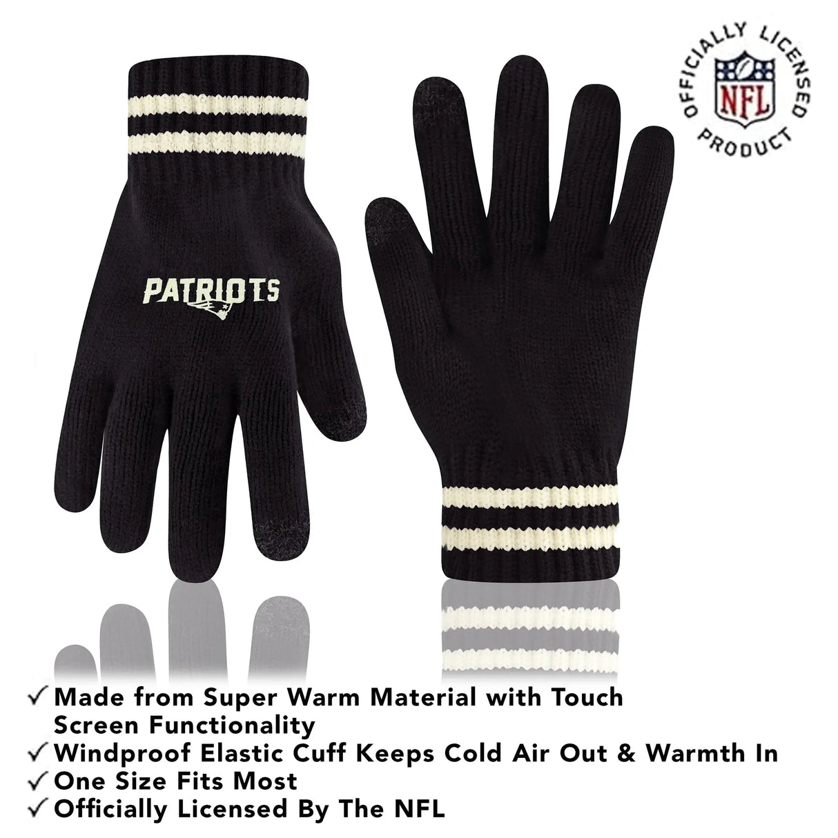 Ultra Game Adults NFL Official Super Soft Cable Knit Winter Beanie Knit Hat with Warm Touch Screen Gloves