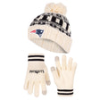 Ultra Game Adults NFL Official Super Soft Cable Knit Winter Beanie Knit Hat with Warm Touch Screen Gloves | New England Patriots