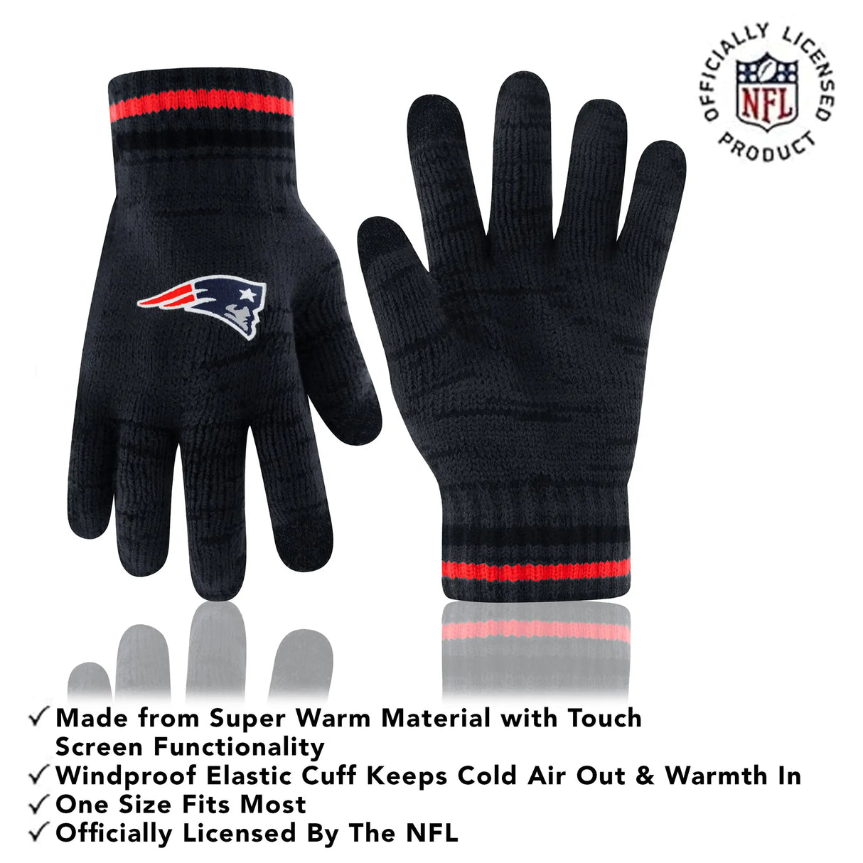 Ultra Game Adults NFL Official Super Soft Marl Knit Winter Beanie Knit Hat with Extra Warm Touch Screen Gloves
